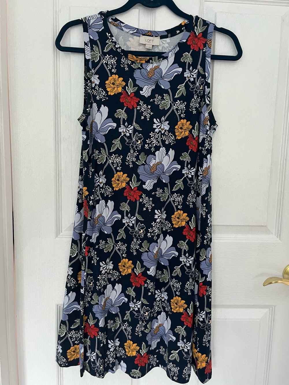 LOFT Navy Floral Sleeveless Dress